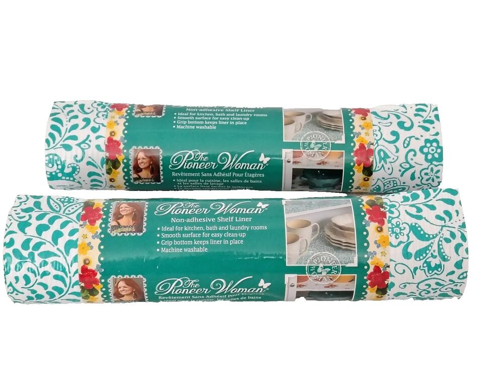 2 The Pioneer Woman Non-Adhesive Traveling Vines Shelf Liner 12" X 10' NEW Teal